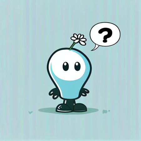 cute snowdrop flower cartoon character with questions sign over head, cartoon style, modern simple illustrationの写真素材