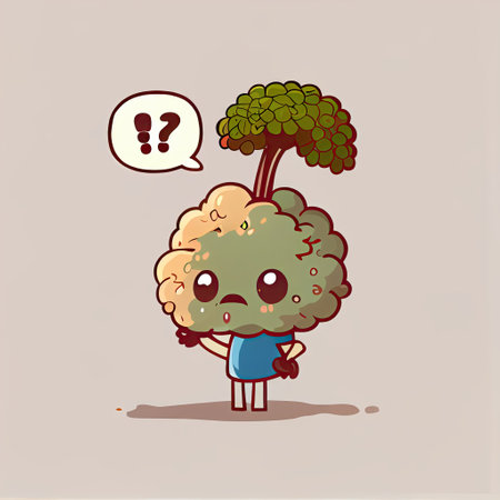 cute viburnum cartoon character with questions sign over head, cartoon style, modern simple illustrationの写真素材