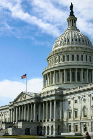 1 November 2020 Washington US - Capitol Hill in Washington DC with dome and colonnade with daylight and facade details and blue skyのeditorial素材