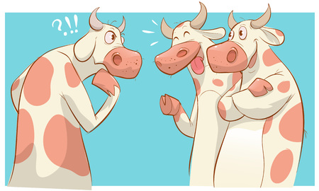 Cartoon talking cows vector illustrationのイラスト素材
