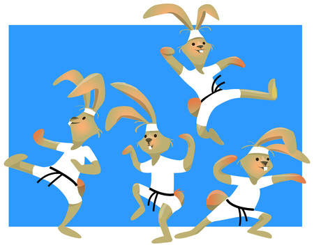Vector illustration of a rabbit with karate nunchucksのイラスト素材