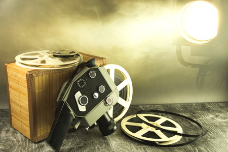 old tapes and camera for filmingの写真素材