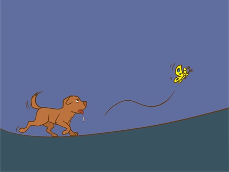 Dog following butterflyのイラスト素材