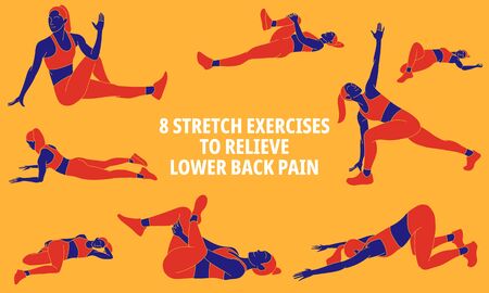 Illustration of stretchingstretching exercises to relieve lower back painのイラスト素材