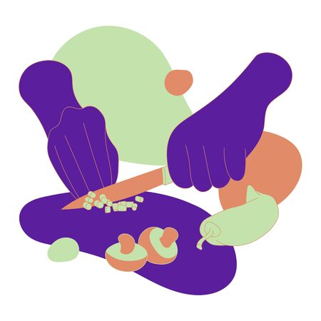 Illustrations of cooking concept. Cutting vegetables preparing food.のイラスト素材