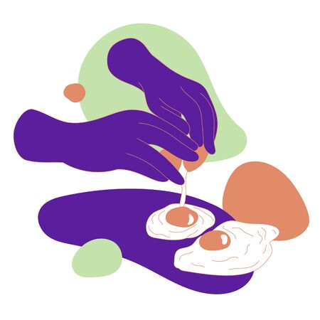 Illustrations of cooking concept. Frying egg in a cooking pan.のイラスト素材