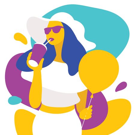 Fashion pretty young woman wearing a straw hat. Vector illustration.のイラスト素材