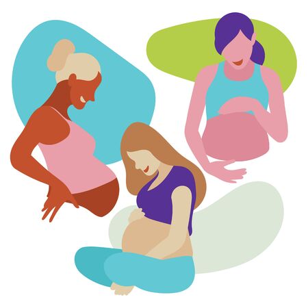 Group of young pregnant women doing relaxation. Vector illustration.のイラスト素材