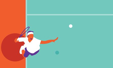Young man playing tennis on courtのイラスト素材