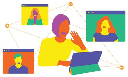 Video conferencing of people working at home. Vector illustration.のイラスト素材
