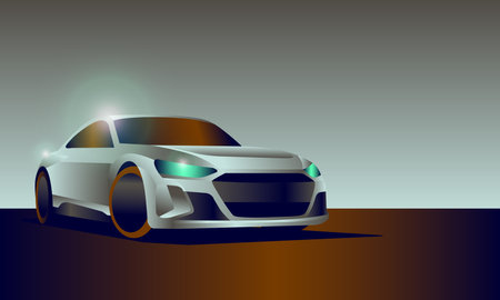 Electric car at charging station. Charging power to electric vehicle EV car with modern technology. Concept design template.の写真素材