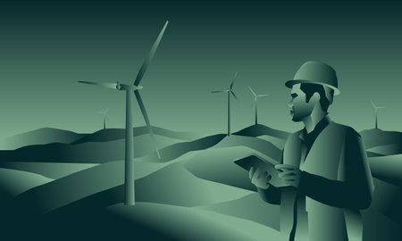 Eco power. Wind turbines generating electricityの写真素材