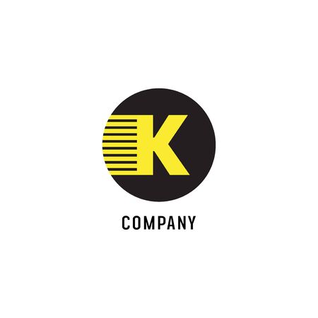 Letter K Alphabetic Logo Design Template, Abjad, Flat Simple Clean Concept, Black & Yellow, Lettermark, Rounded Ellipse, Fast Speed Motionのイラスト素材