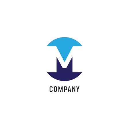 Letter M Alphabetic Logo Design Template, Abjad, Simple & Clean, Monogram, Light Blue, White, Dark Blue, Rounded Ellipse Lettermark Logo Concept, Strong & Boldのイラスト素材
