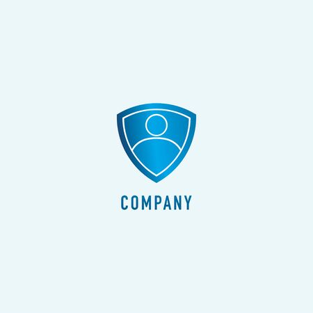Personal Data Security Logo Design Template, Digital Security, Shield People Sign, Emblem Logo Concept, Blue Backgroundのイラスト素材