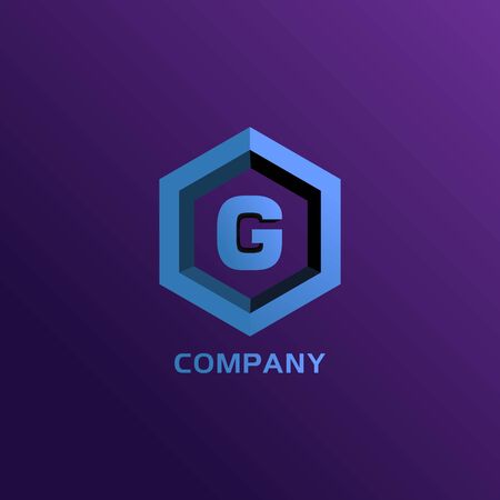 Letter G Alphabetic Logo Design Template, Light Blue, Hexagon Logo Concept, Blue Purple Violet Gradation Backgroundのイラスト素材