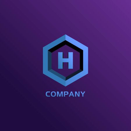 Letter H Alphabetic Logo Design Template, Light Blue, Hexagon Logo Concept, Blue Purple Violet Gradation Backgroundのイラスト素材