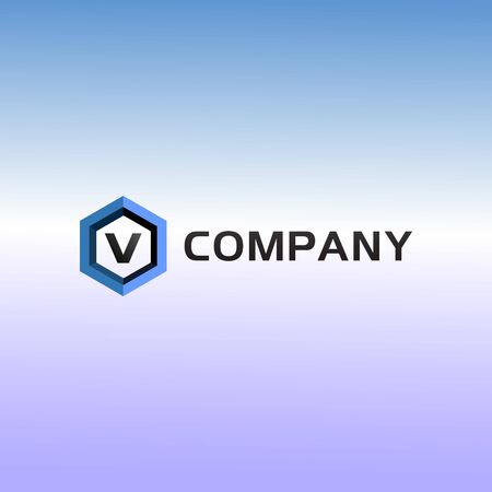 Letter V Alphabetic Logo Design Template, Light Blue, Hexagon Logo Concept, Gradation Backgroundのイラスト素材