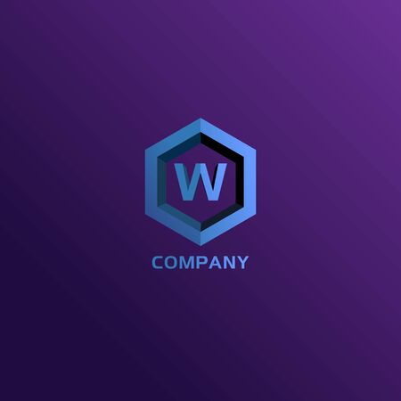 Letter W Alphabetic Logo Design Template, Light Blue, Hexagon Logo Concept, Gradation Backgroundのイラスト素材