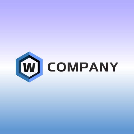 Letter W Alphabetic Logo Design Template, Light Blue, Hexagon Logo Concept, Gradation Backgroundのイラスト素材