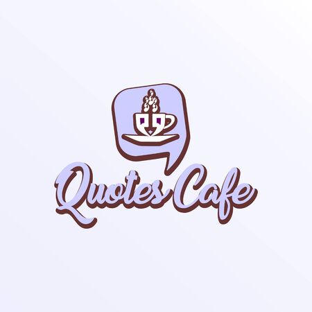 Quotes Cafe Logo Design Template, Call Out Logo Concept, Gray, Brown, White Background, Cup Iconのイラスト素材