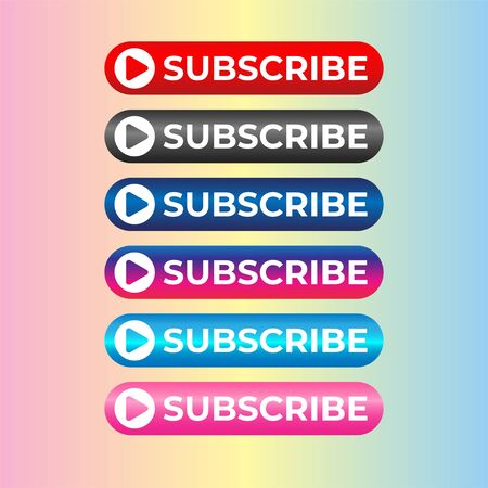 Subscribe Button For TV Channel or Social Media With Play Button, Rounded Shape, Ellipse, Gradation Colors, Metalicのイラスト素材