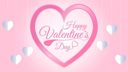 Valentine's day concept background, Cute love sale banner or greeting card, Pink Heart frame element, Hang down paper heart, Happy Women's, Mother's, Valentine's Day, Wedding invitationのイラスト素材