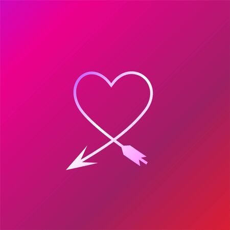 Heart shape with arrows element isolated on magenta purple gradation background, Silver love symbol illustration vectorのイラスト素材