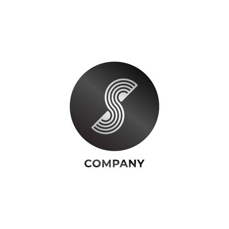 Letter S Alphabetic Logo Design Template, Wave Line Logo Concept, Black and White, Rounded, Ellipseのイラスト素材