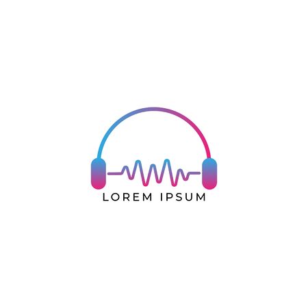 Headphone & Sound Wave Logo Design Concept, Colorful Audio Logo Design Templateのイラスト素材