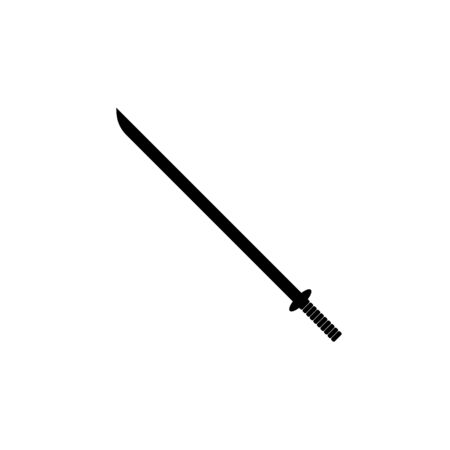 An isolated samurai on white background. Anime warrior sword ancient weapon design silhouette. Vector illustration, Simple Icon. Hand-Drawn Daggers and Knives.のイラスト素材