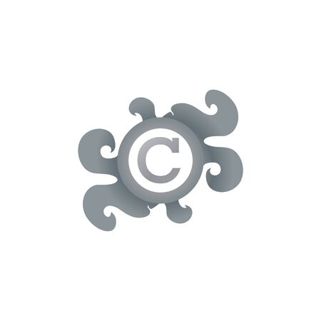 Letter C Decorative Brooch Alphabet Logo isolated on white Background. Elegant Curl & Floral Logo Concept. Luxury Gray Initial Abjad Logo Design Template. EPS 10 File Projectのイラスト素材