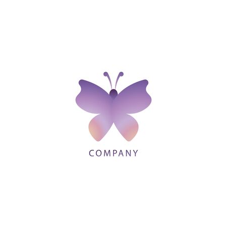 Abstract Butterfly logo design illustrated from the top. Animal Logo Concept Isolated on white background. Colorful of Violet Beige Gradation Color. Suitable for beauty and fashion product. Pictorial Logotype.のイラスト素材