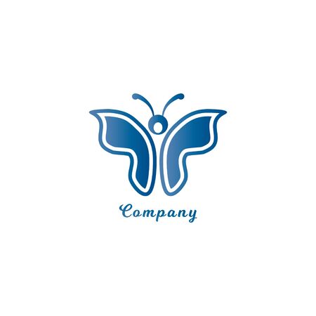 Abstract Blue Butterfly logo design template. Animal Logo Concept Isolated on white background. Suitable for beauty and fashion product. Pictorial Logotype.のイラスト素材