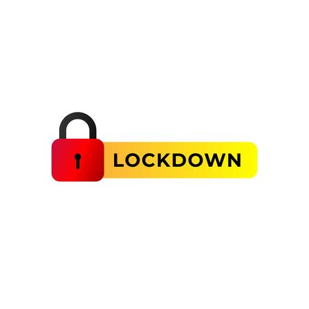Lockdown sign illustration isolated on white background. Red padlock icon with yellow label. ...