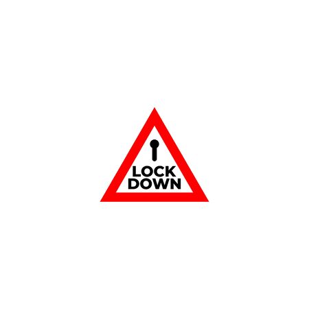 Lockdown sign illustration isolated on white background. Red triangle shape icon with keyhole. Warning concept. Protection design element.のイラスト素材