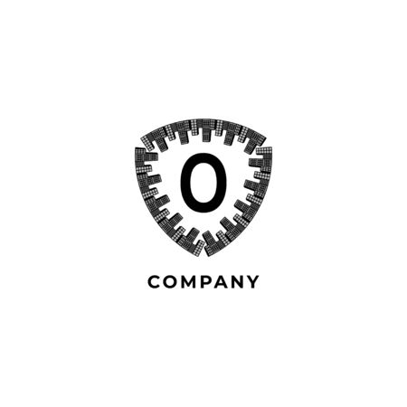 Letter O Alphabet Logo Design Template isolated on white background. Town shield illustration. Insurance, Security, Protection Logo Concept. のイラスト素材