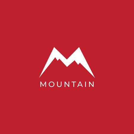 Letter M alphabet logo design template. Mountain logo design concept isolated on red color background.のイラスト素材