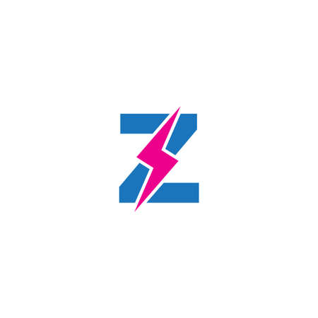 Letter Z Initial Logo Design Template. Alphabet with Thunder Shape Logo Concept. Blue and Hot Red Color Theme. Isolated On White Backgroundのイラスト素材