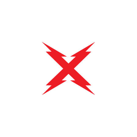 Letter X Initial Logo Design Template Isolated On White Background. Alphabet with Thunder Shape Logo Concept. Hot Red Color Theme.のイラスト素材
