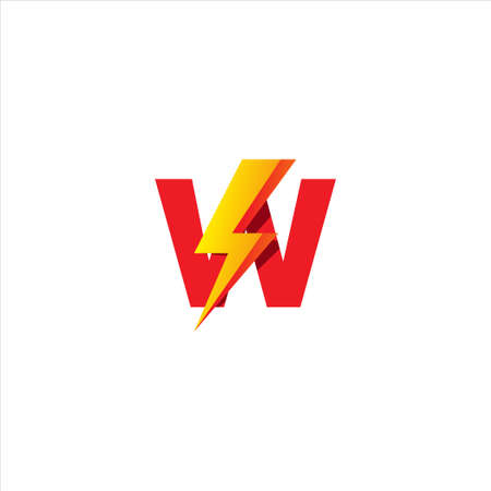 W Letter Initial Logo Design Template. Alphabet with Thunder Shape Logo Concept. Isolated On White Background. Hot Red and Yellow Orange Gradation Color Theme.のイラスト素材