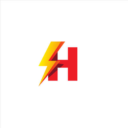 H Letter Initial Logo Design Template Isolated On White Background. Alphabet with Thunder Shape Logo Concept. Hot Red and Yellow Orange Gradation Color Theme.のイラスト素材