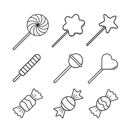 Sweets Candy vector icon set in thin line style.  Design illustration isolated on white backgroundのイラスト素材