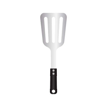 Big Spatula utensil, metal tool for barbecue with heat resistant handle. Realistic vector illustration. isoalted on white background 1/35のイラスト素材