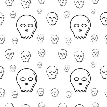 Skull texture vector illustration. Seamless pattern design template. Black outline design style in white color background.のイラスト素材