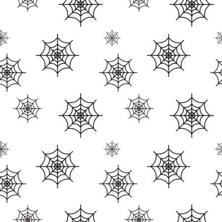 Black spider web texture vector illustration on white color background. Seamles pattern design template.のイラスト素材