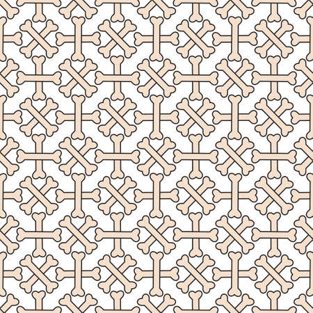 Crossbones shape with outline vector stock illustration. Seamless pattern background design template. White and beige color themeのイラスト素材