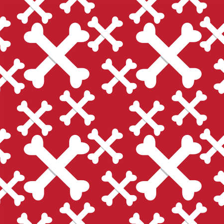 Crossbones seamless pattern design template. Vector stock illustration. Red and white color themeのイラスト素材