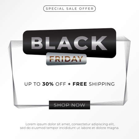 Black Friday sale banner. Social media post design template. Special offer up to 30% off and free shipping. Minimal, clean, simple, elegant, premium, profesionalのイラスト素材
