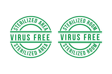 Set of Virus Free stamp vector illustration isolated on white background, Sterilized room or area. Sign, label, green colorのイラスト素材